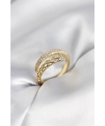 Gold Renk Zirkon Taşlı Sarmal Kadın Yüzük