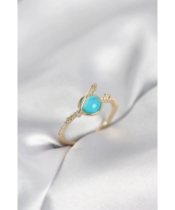 Gold Renk Zirkon Taşlı Satürn Model Kadın Yüzük