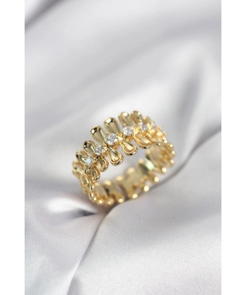 Gold Renk Zirkon Taşlı Sıralı Damla Model Kadın Yüzük