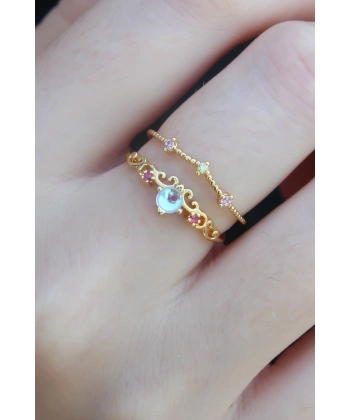 Gold Renk Zirkon Taşlı Taç Model Kadın Yüzük