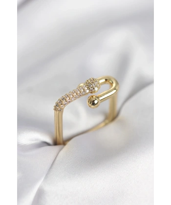 Gold Renk Zirkon Taşlı Tifani Model Kare Kadın Yüzük