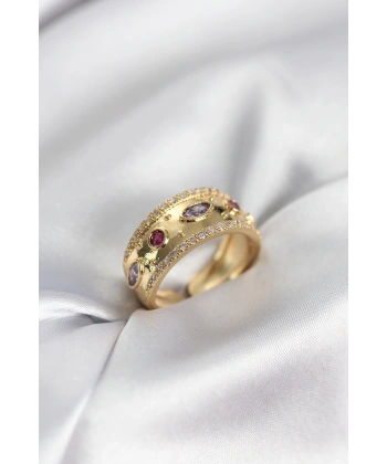 Gold Renk Zirkon Taşlı Vintage Kadın Yüzük