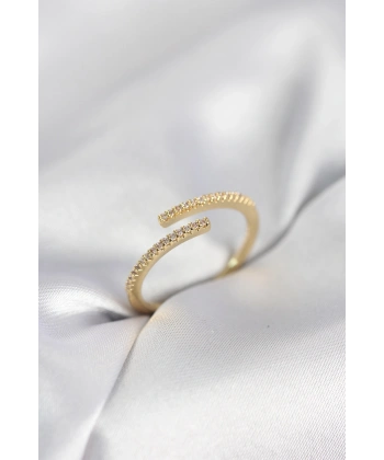 Gold Renk Zirkon Taşlı Yılan Tarz Kadın Yüzük