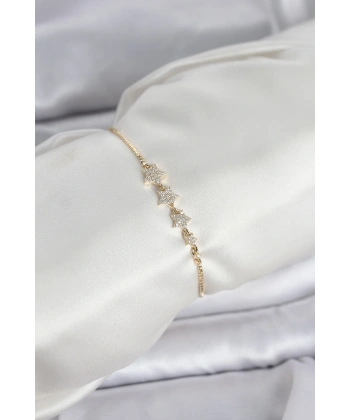 Gold Renk Zirkon Taşlı Yıldız Model Asansörlü Kadın Bileklik