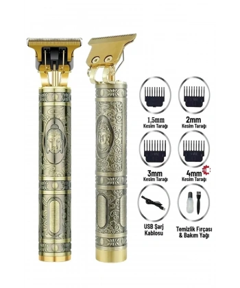 Gold Uçlu Vintage  Şarjlı Traş Makinesi Saç Sakal Ense Çizim Vucüt Kılı Tıraş Makinası