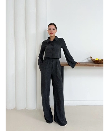 Gömlek yaka kaplama düğmeli takım antrasit st265866