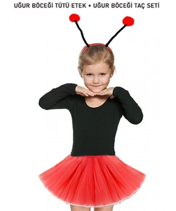 Gösteriler İçin Kırmızı Uğur Böceği Tütü Etek ve Kırmızı Uğur Böceği Taç Seti