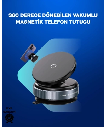 Güçlü Manyetik Tutuşlu 360° Döner Araç Telefon Tutucu – Vakumlu Montajlı