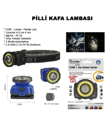GÜÇLÜ PİLLİ KAFA LAMBASI WATTON WT-607