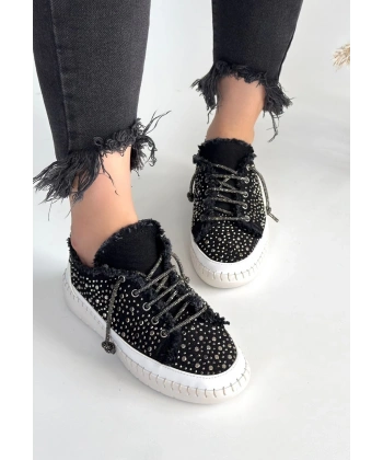 Guji Siyah Kot Bağcıklı Spor Ayakkabı