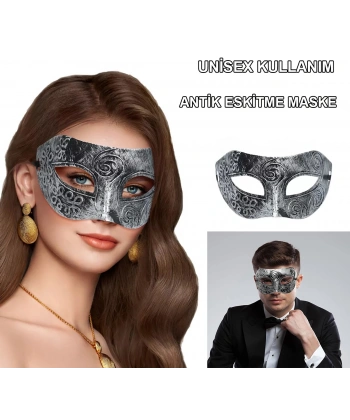 Gümüş Eskitme Yüz Maskesi - Antik Tarz Balo Maskesi