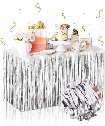 Gümüş Metalize Masa Eteği 275x75 cm – Kendinden Yapışkanlı