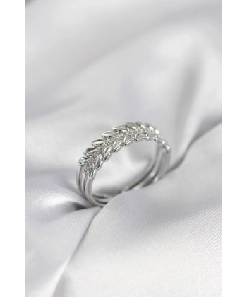 Gümüş Renk Başak Model Zirkon Taşlı Kadın Yüzük