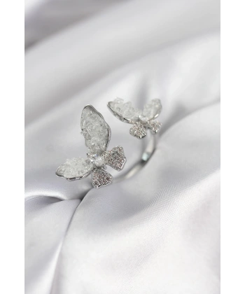 Gümüş Renk Beyaz Kelebek Model Zirkon Taşlı Kadın Yüzük