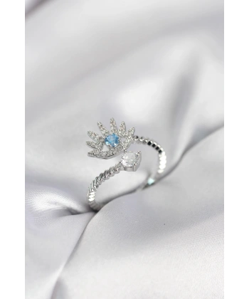 Gümüş Renk Göz Model Zirkon Taşlı Kadın Yüzük