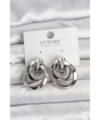 Gümüş Renk Halka Model Pirinç Kadın Küpe