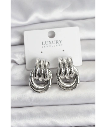 Gümüş Renk Halka Modelli Pirinç Kadın Küpe