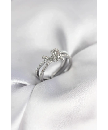 Gümüş Renk İncili Zirkon Taşlı Düğüm Kadın Yüzük