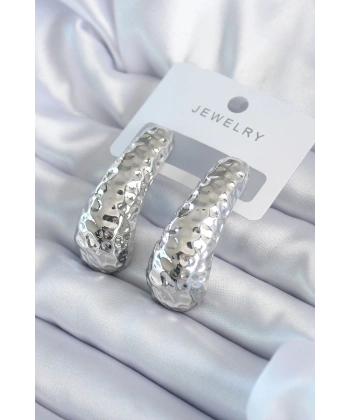 Gümüş Renk İşleme Detay Pirinç Kadın Küpe