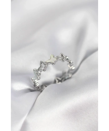 Gümüş Renk Kelebek Model Pirinç Kadın Yüzük