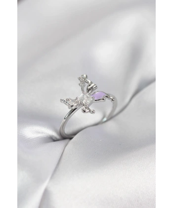 Gümüş Renk Kelebek Model Zirkon Taşlı Kadın Yüzük