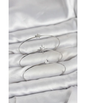 Gümüş Renk Kutup Yıldızı Model Zirkon Taşlı 3lü Kadın Bileklik Kombini