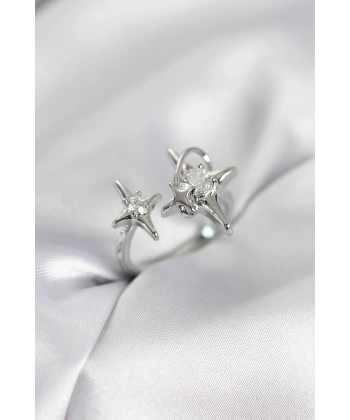 Gümüş Renk Kutup Yıldızı Model Zirkon Taşlı Kadın Yüzük