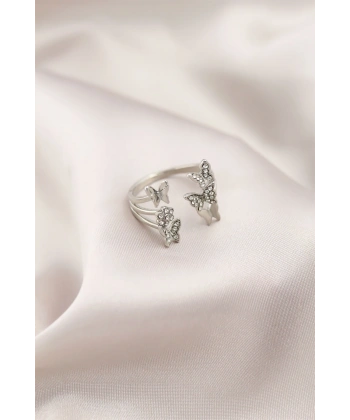 Gümüş Renk Metal Kelebek Model Kadın Yüzük