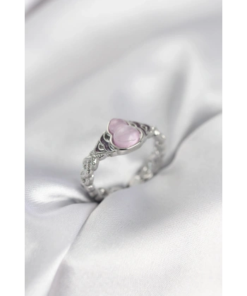 Gümüş Renk Pembe Damla Model Kadın Yüzük
