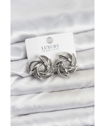 Gümüş Renk Pirinç Keskin Sarmal Model Kadın Küpe