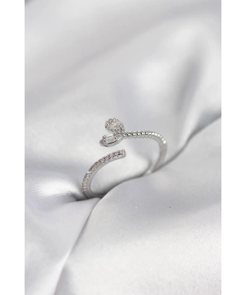 Gümüş Renk Pirinç Kuyruklu Kalp Model Kadın Yüzük