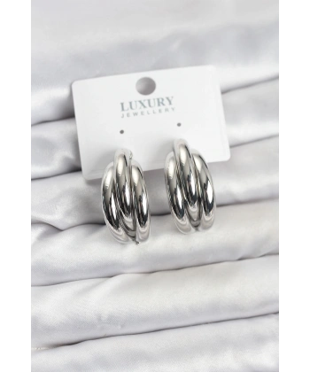 Gümüş Renk Pirinç Yarım Halka Model Kadın Küpe