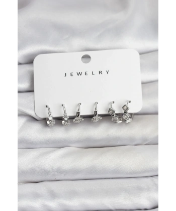 Gümüş Renk Pirinç Yıldız Modelli Kadın Küpe Seti