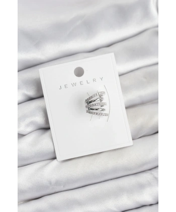 Gümüş Renk Pirinç Zirkon Taşlı Kıkırdak Earcuff Küpe