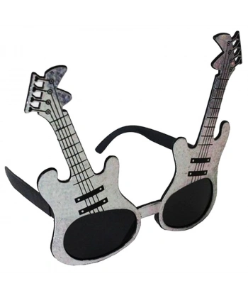 Gümüş Renk Rockn Roll Gitar Şekilli Parti Gözlüğü 15x15 cm
