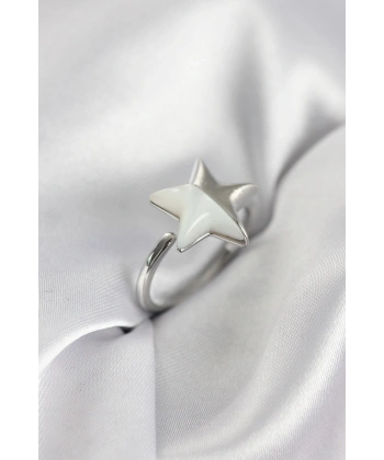 Gümüş Renk Sedefli Yıldız Model Kadın Yüzük
