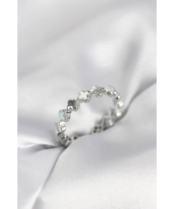 Gümüş Renk Sedefli Yonca Model Kadın Yüzük