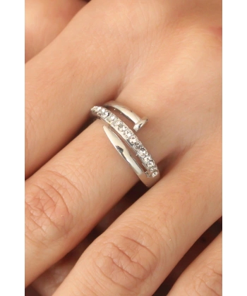 Gümüş Renk Taşlı Çivi Ayarlanabilir Kadın Yüzük