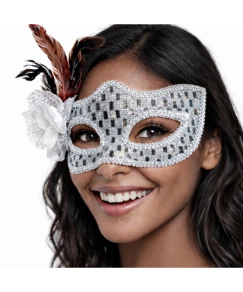 Gümüş Renk Tüylü Balo Maskesi Kadın Parti Aksesuarı