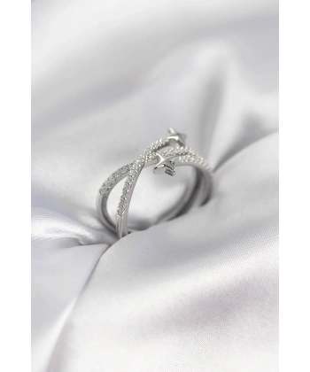 Gümüş Renk Zirkon Taşlı Halley Model Kadın Yüzük