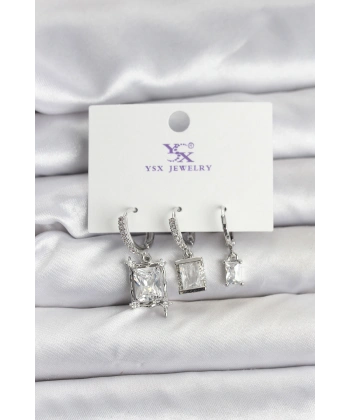 Gümüş Renk Zirkon Taşlı Kadın Küpe