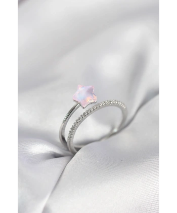 Gümüş Renk Zirkon Taşlı Pembe Halley Model Kadın Yüzük