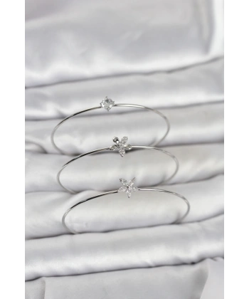 Gümüş Renk Zirkon Taşlı Pirinç 3lü Kadın Bileklik Kombini