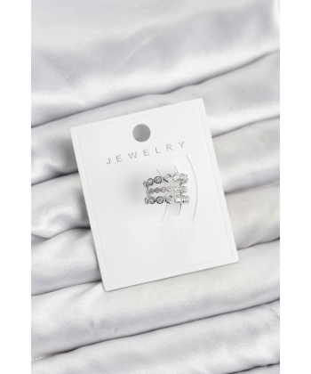 Gümüş Renk Zirkon Taşlı Pirinç Kıkırdak Earcuff Küpe