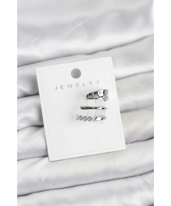 Gümüş Renk Zirkon Taşlı Pirinç Kıkırdak Küpe