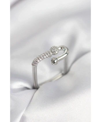 Gümüş Renk Zirkon Taşlı Tifani Model Kare Kadın Yüzük