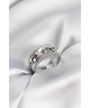 Gümüş Renk Zirkon Taşlı Vintage Kadın Yüzük