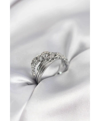 Gümüş Renk Zirkon Taşlı Zincir Model Kadın Yüzük