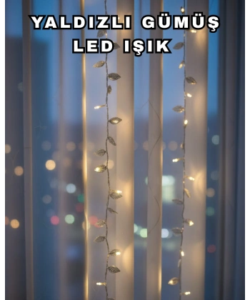 Gümüş Yaprak Tasarımlı LED Işık Pilli Ev ve Vitrin Dekoru