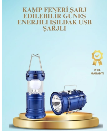 Güneş Enerjili Kızaklı Şarjlı Büyük Boy Kamp Feneri – USB Çıkışlı, Katlanabilir, Çok Fonksiyonlu